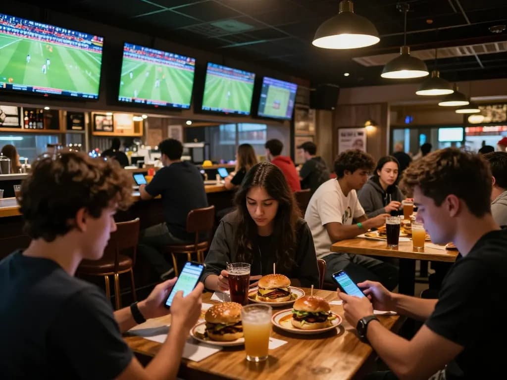 View of sports enthusiasts actively placing bets while watching ดูบอล in a lively bar atmosphere.