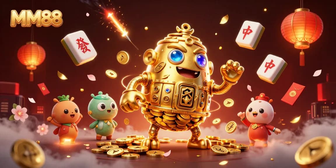 Engage and win with MM88 - a vibrant, captivating casino scene filled with golden elements and exciting game symbols.