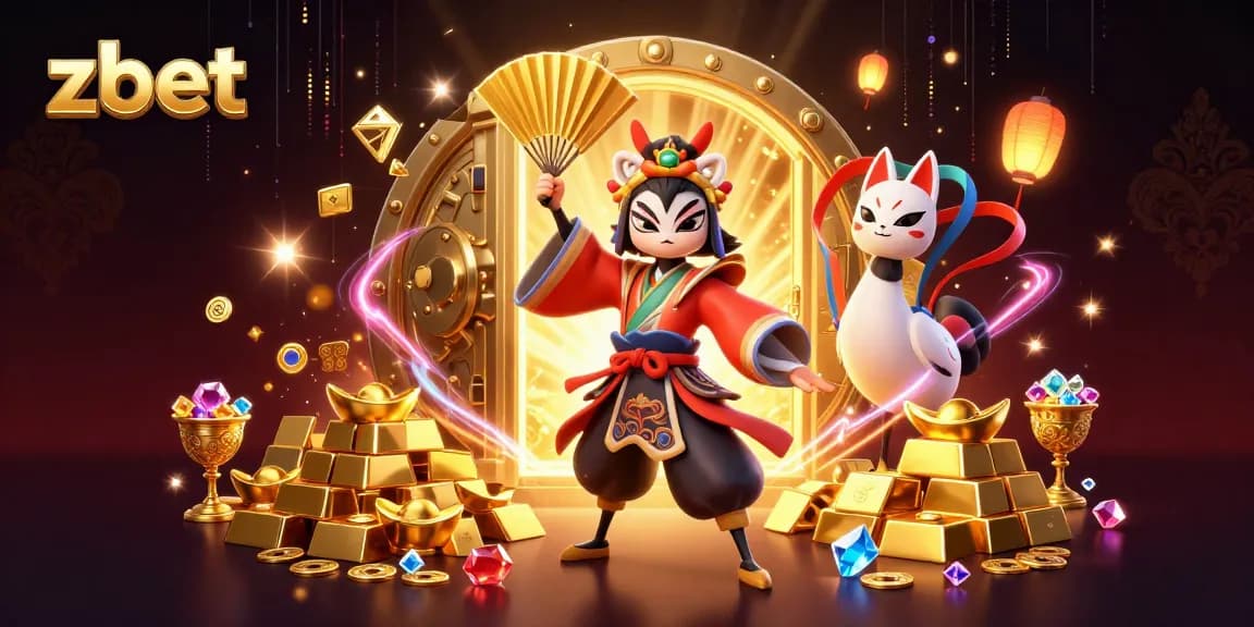 Engage in thrilling gameplay with zbet as colorful kabuki characters celebrate winning treasures!