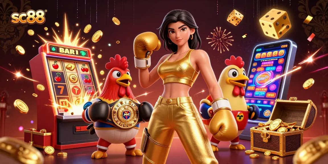 Experience thrilling wins with sc88's dynamic gaming atmosphere featuring vibrant casino characters and elements.