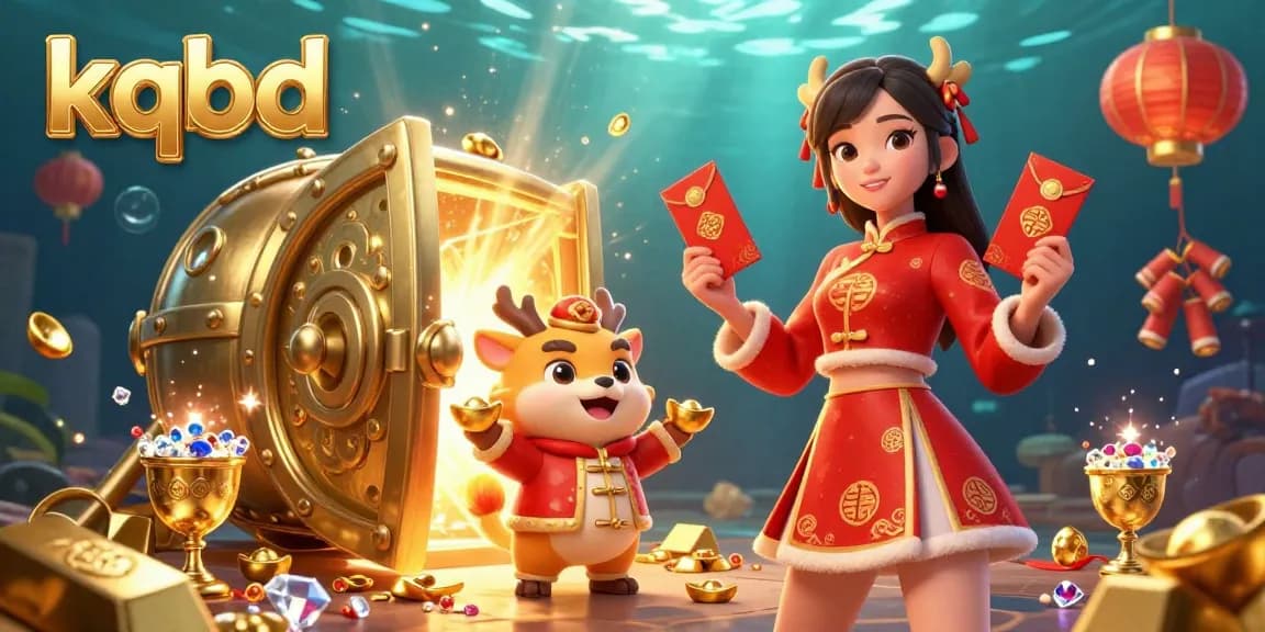 Engaging kqbd scene with a vibrant Asian woman celebrating with gold ingots and red envelopes amidst festive elements.