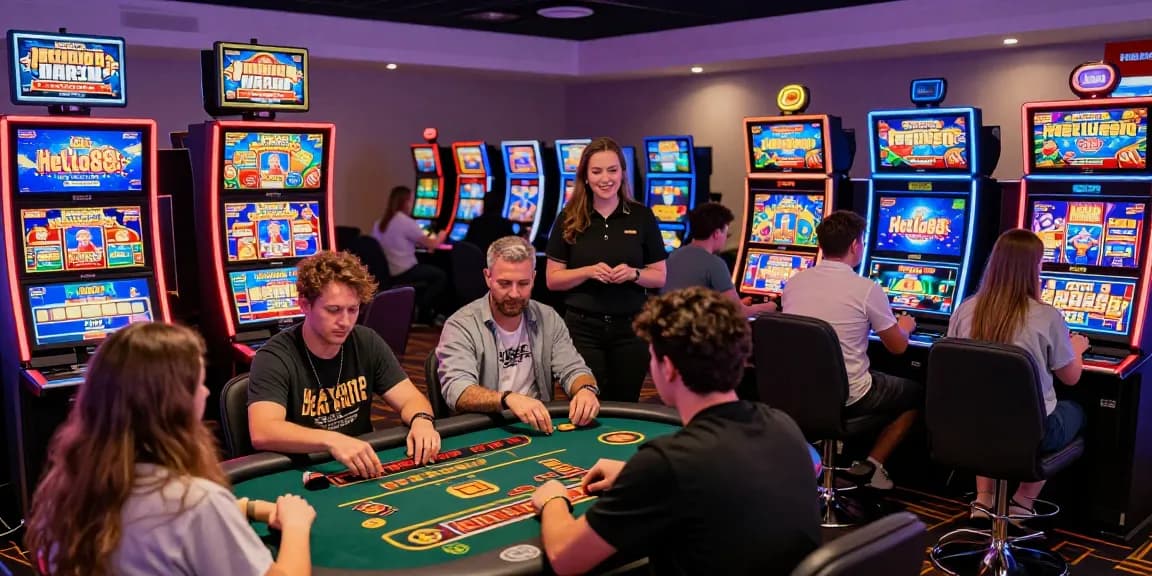 Players enjoying various games at HELLO88 with vibrant lighting and engaging atmosphere.