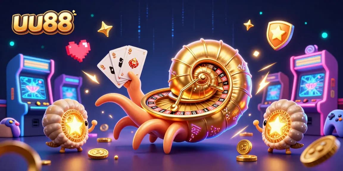 Engage in thrilling gaming at uu88, featuring a giant nautilus roulette wheel and glowing fossil companions.