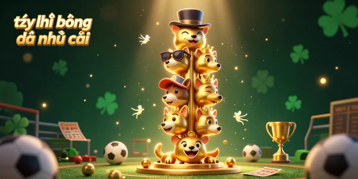 Engage with tỷ lệ bóng đá nhà cái through this vibrant illustration showcasing sports betting elements and a dynamic totem pole.