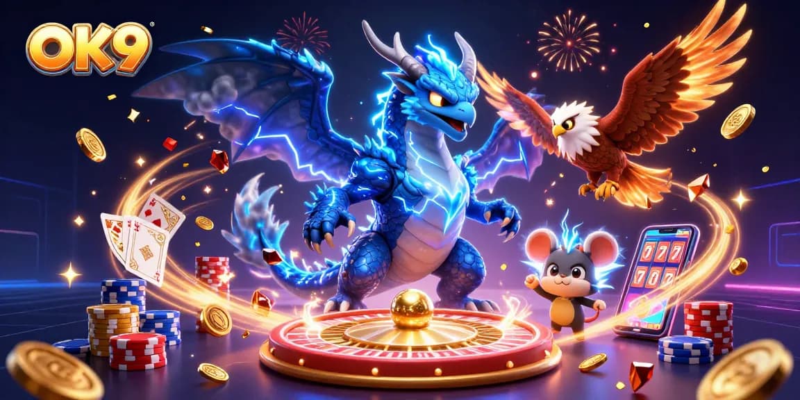 Experience the thrill of casino gaming with OK9, featuring dynamic characters and casino elements.