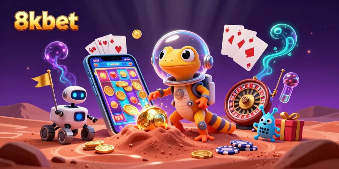 Experience boundless fun and excitement at 8xbet casino with vibrant game illustrations of jackpots and slots.