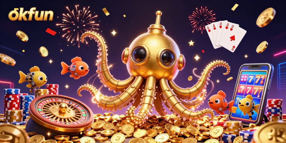 Engage with okfun's vibrant casino experience showcasing golden kraken and casino elements.