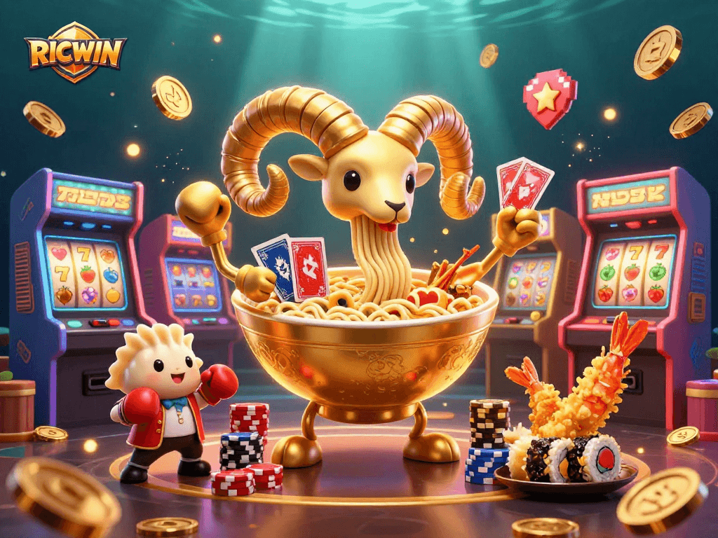 Experience the excitement of RICWIN with a vibrant, ultra-detailed 3D casino illustration packed with action.