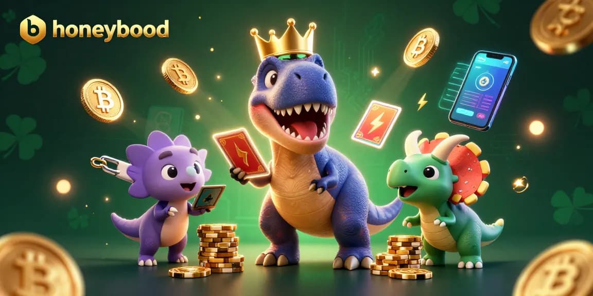 honeyblood celebrates gaming with a colorful scene of dinosaurs shuffling cards and stacking chips