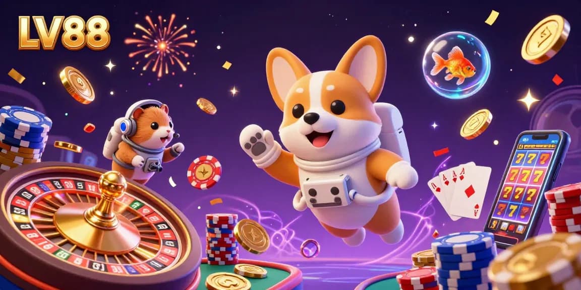Experience LV88's vibrant casino atmosphere featuring a 3D astronaut corgi and thrilling game elements.