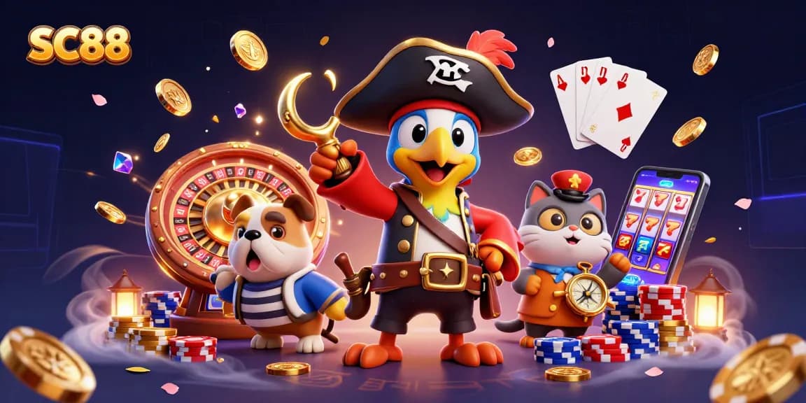 Experience SC88 with thrilling pirate-themed gaming, featuring vibrant symbols and action elements.