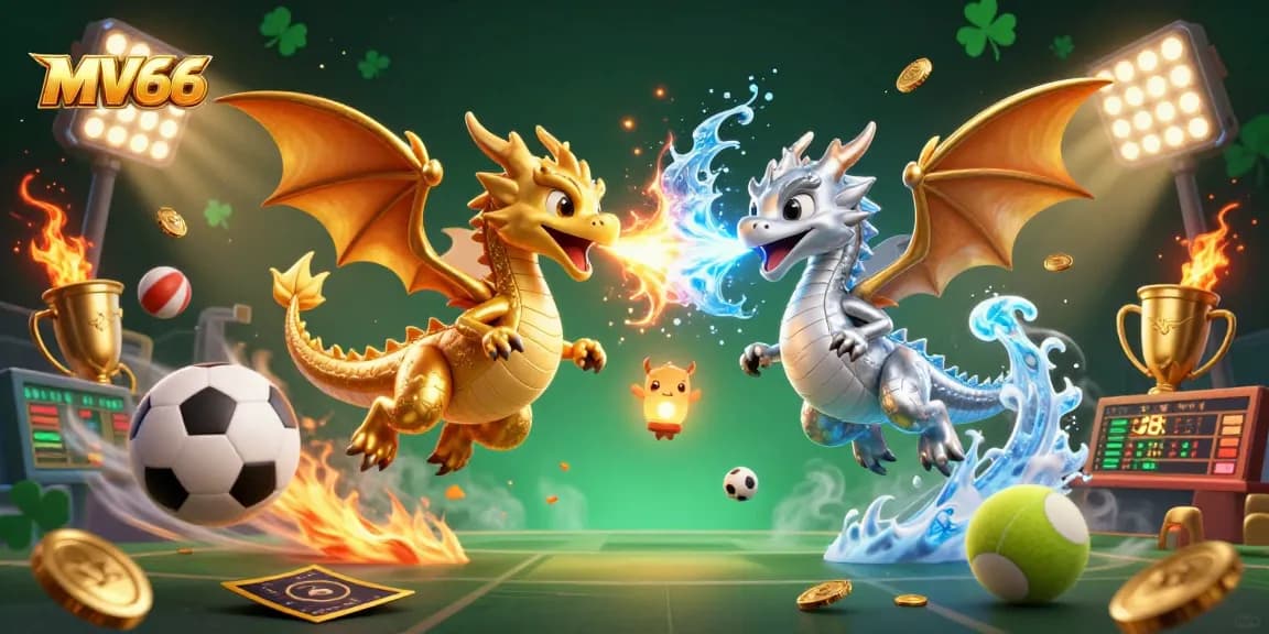 MV66 engages players in an exciting dynamic scene with golden and silver dragons and sports betting elements.