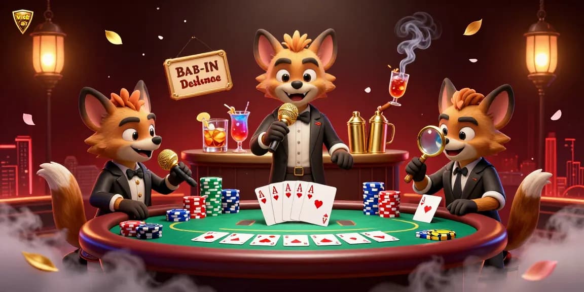 VIN88 showcases a lively casino scene with hyenas mixing drinks, making jokes, and checking IDs for a fun gaming atmosphere.