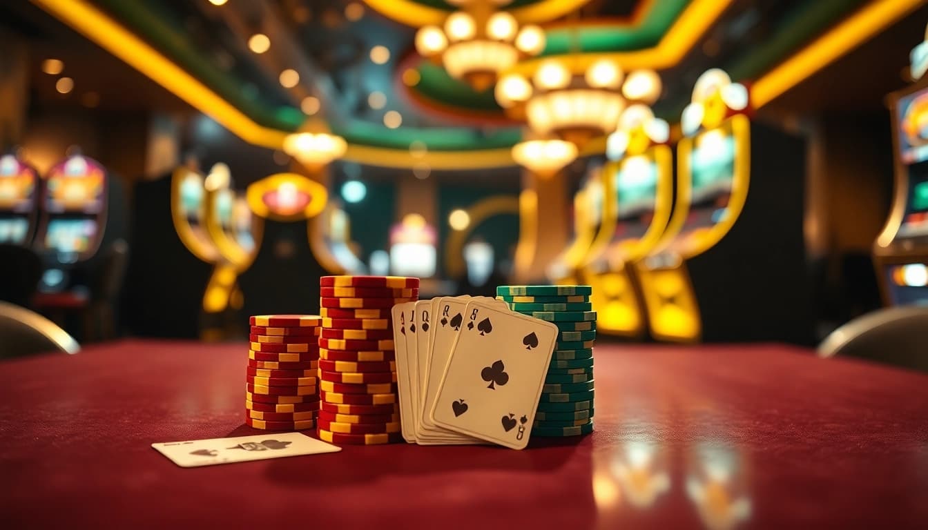 Engaging gaming experience at RR88 casino featuring vibrant chips and cards.