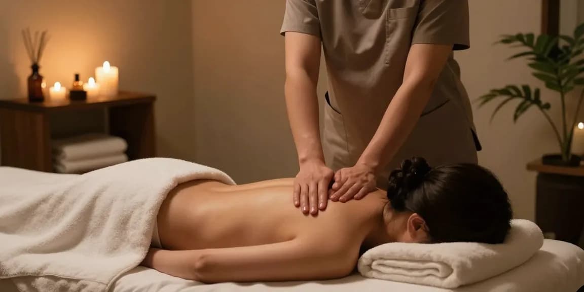 신림동출장마사지 soothing treatment in a tranquil spa room with warm lighting.