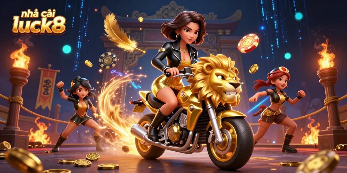 Experience thrilling action at nhà cái luck8 with a captivating 3D casino scene featuring vibrant characters and gold coins.