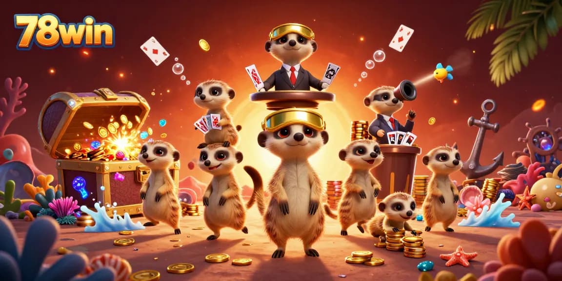 Engage in thrilling gaming strategies with 78win's vibrant meerkat casino illustration.