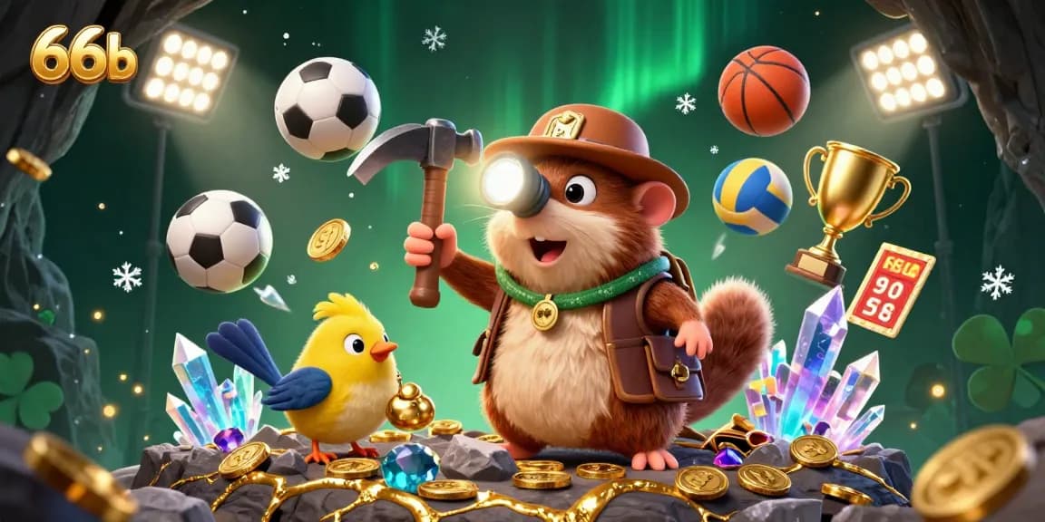 Watch the treasure hunter mole collect riches in the dynamic 66b gambling scene filled with vibrant game elements.
