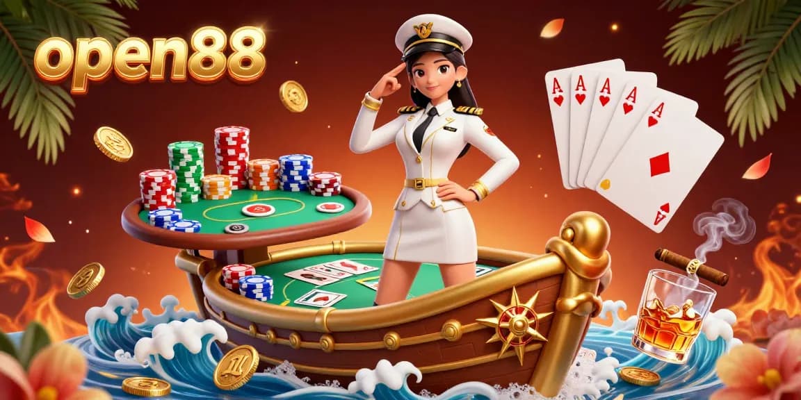 Play exciting casino games at open88 with vibrant visuals of a poker table and sparkling elements.