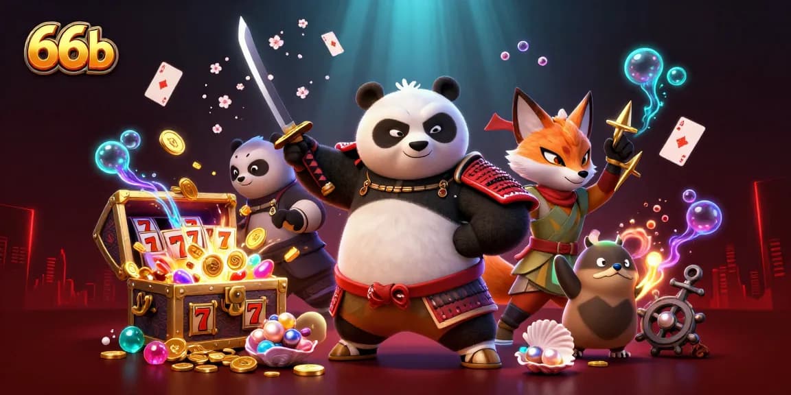 Engage with 66b's vibrant slot gameplay featuring a samurai panda and dynamic treasure elements.