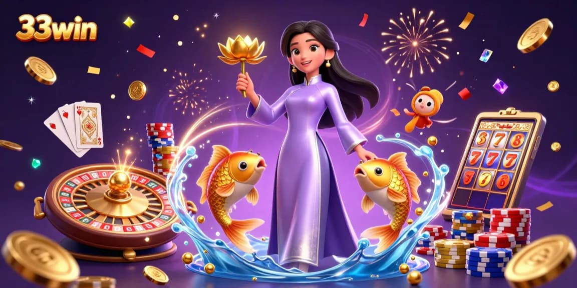 Experience the thrill of gaming at 33win with dazzling golden coins and a vibrant casino atmosphere.