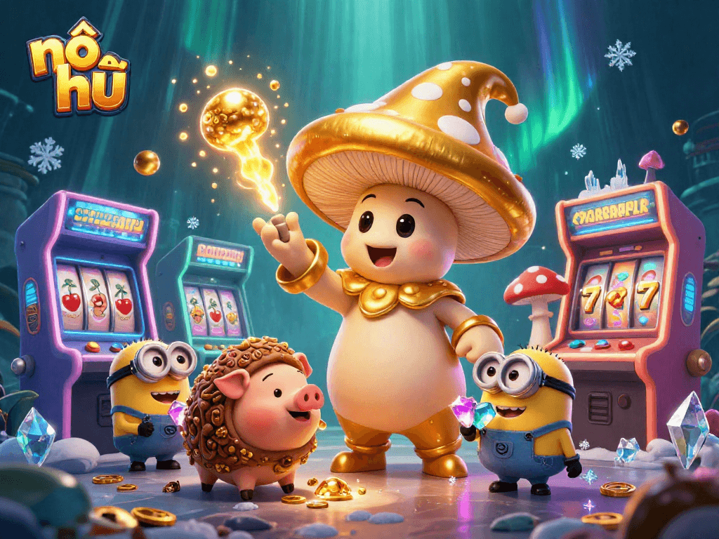 Engage in the thrilling world of nổ hũ with a magical illustration showcasing vibrant casino elements and characters.