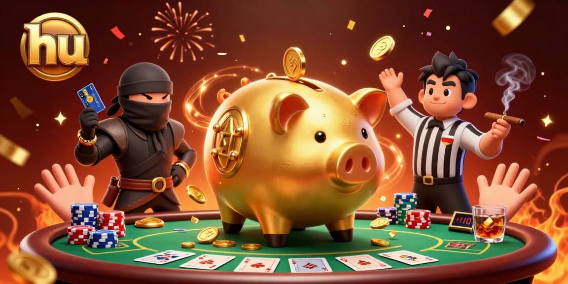 Engage in thrilling poker with the hu piggy bank sumo wrestler among vibrant chips.