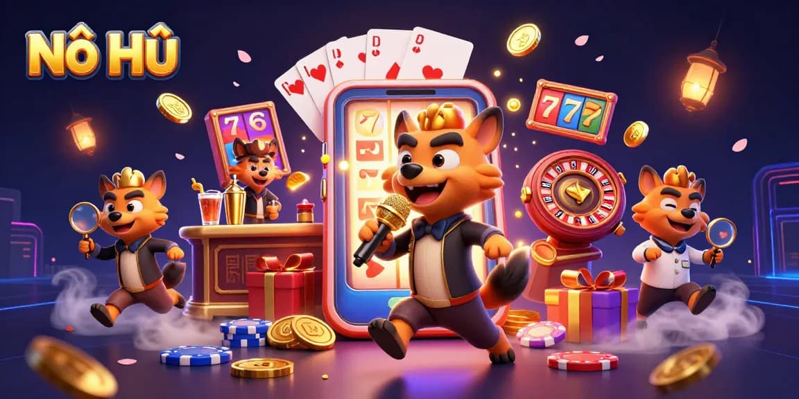 Engage in thrilling Nổ Hũ action with a vibrant illustration of a comedy casino club featuring hyena characters.