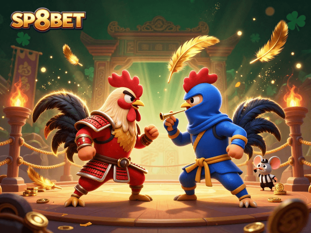 Experience SP8BET's thrilling gameplay with dynamic fighting roosters and a vibrant casino atmosphere.