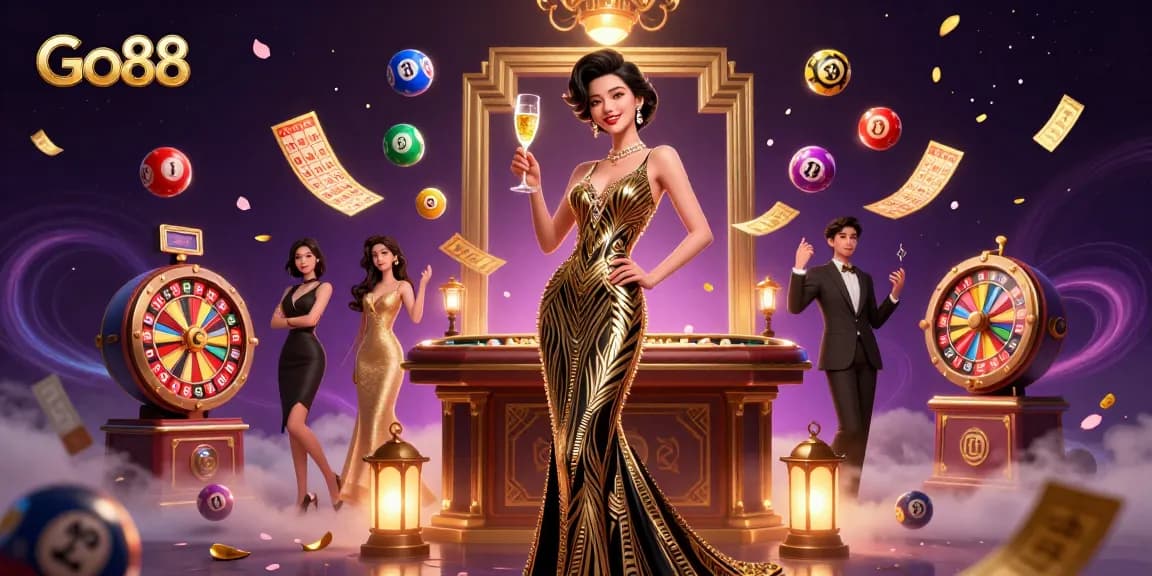 Bet on Go88 with a glamorous Asian woman at an elegant casino, embodying luxury and excitement.