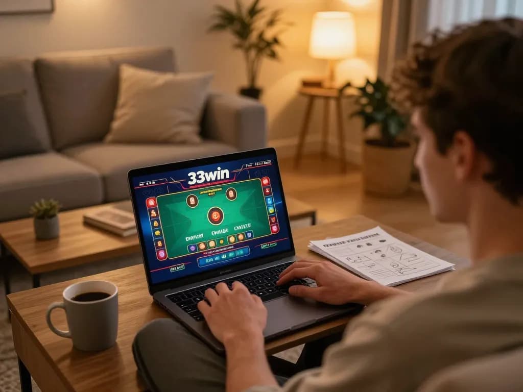 Player engaging in online casino gaming at 33win, showcasing an interactive live dealer experience