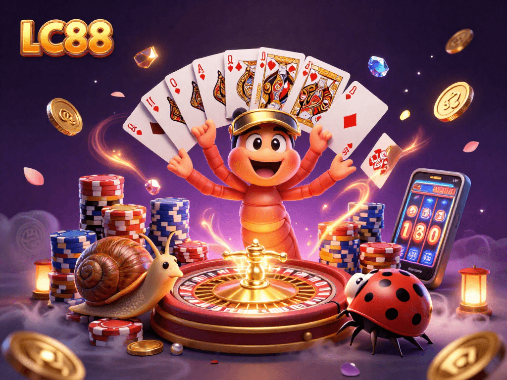 Win big at LC88 with a vibrant 3D casino scene showcasing thrilling games and characters!