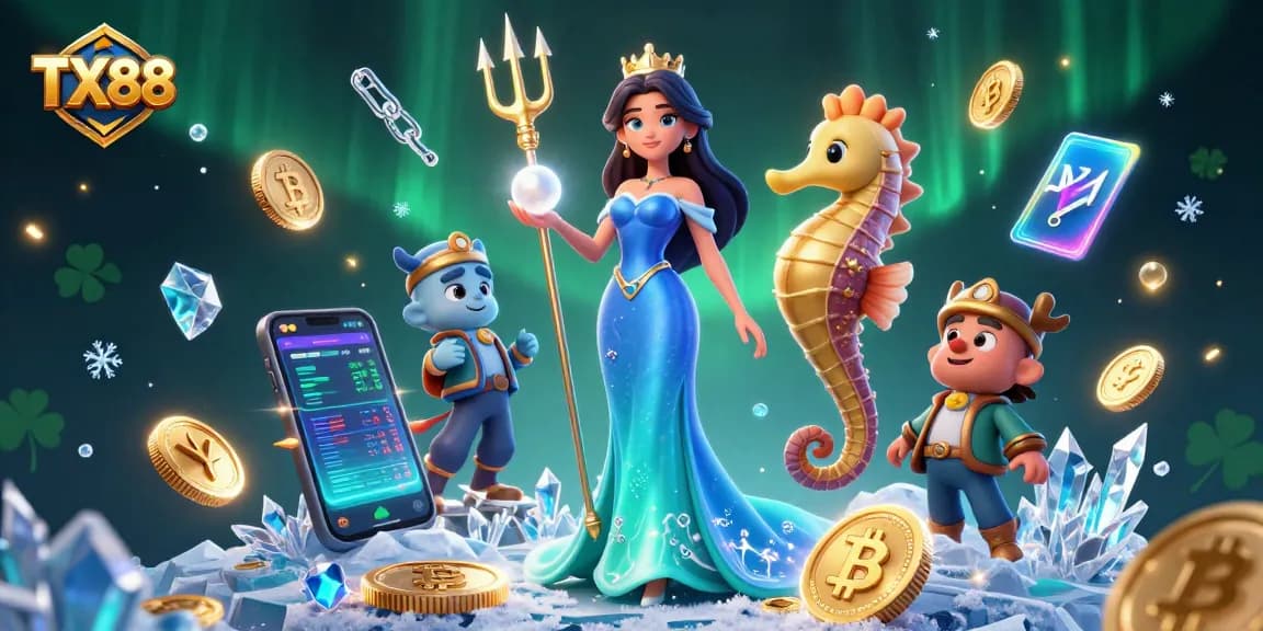 Engage in thrilling gameplay at TX88 with vibrant crypto elements and underwater treasures.