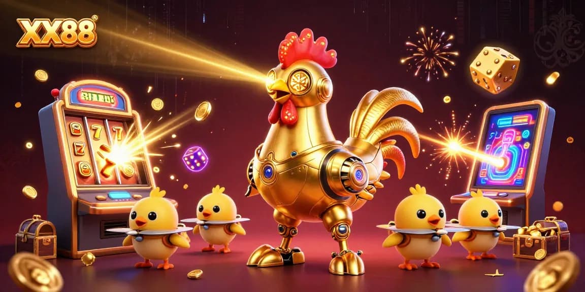 Experience exhilarating gaming with XX88's vibrant casino atmosphere featuring dynamic, cartoonish visuals and engaging characters.