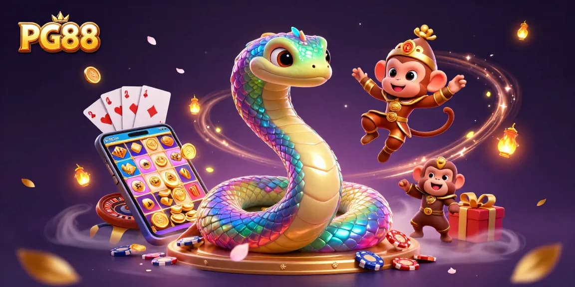 Play and win with PG88 at this vibrant online casino illustrated scene featuring fantasy elements.