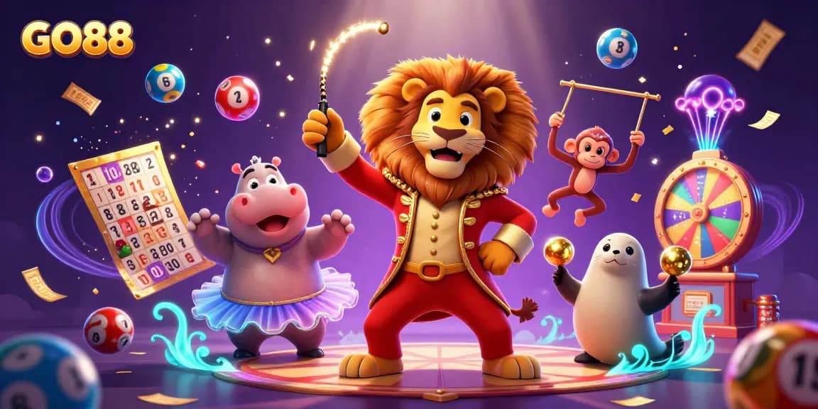 Engage in thrilling gaming with GO88's vibrant scene of excitement featuring colorful lottery elements.