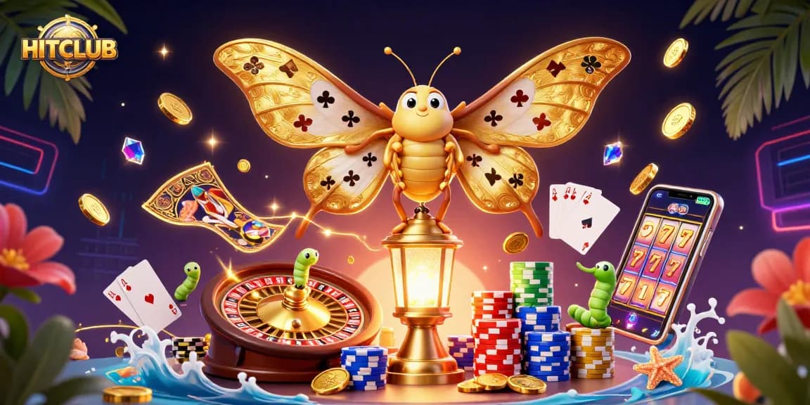 Experience thrilling gameplay on HITCLUB with vibrant visuals of slots, roulette, and poker in a dynamic casino setting.