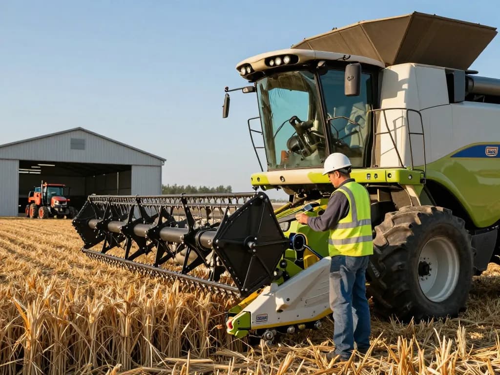 Operator inspecting the New Holland TR88 combine harvester in a vibrant agricultural setting.