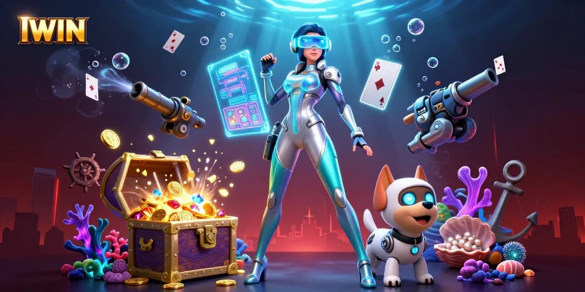 Experience thrilling gaming adventures with IWIN in a vivid underwater casino scene.