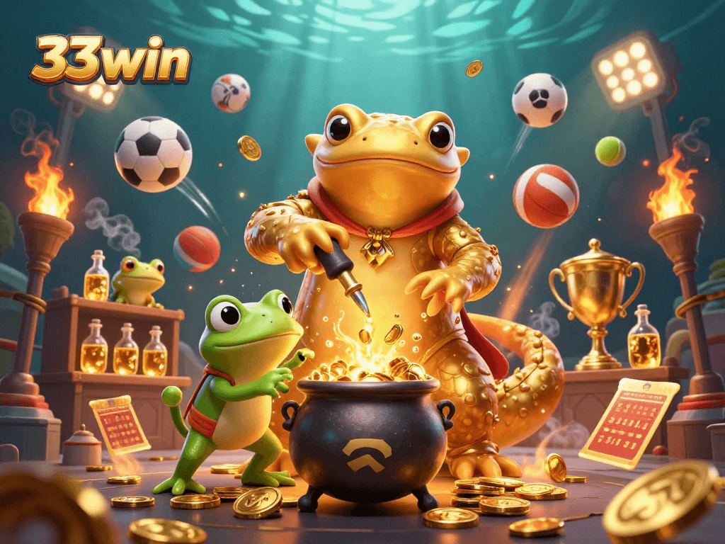 Experience the thrill of 33win as a golden salamander alchemist transforms metal into coins in a vibrant scene.