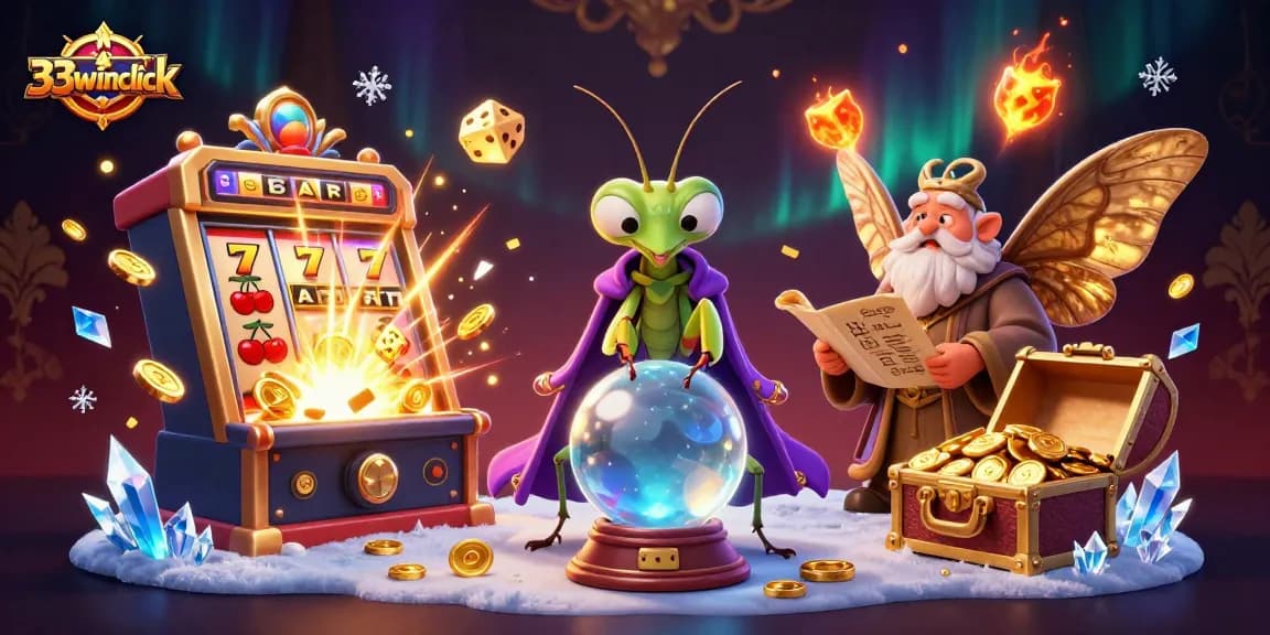 Engage with 33winclick at an animated casino scene filled with vibrant slot machine jackpots.