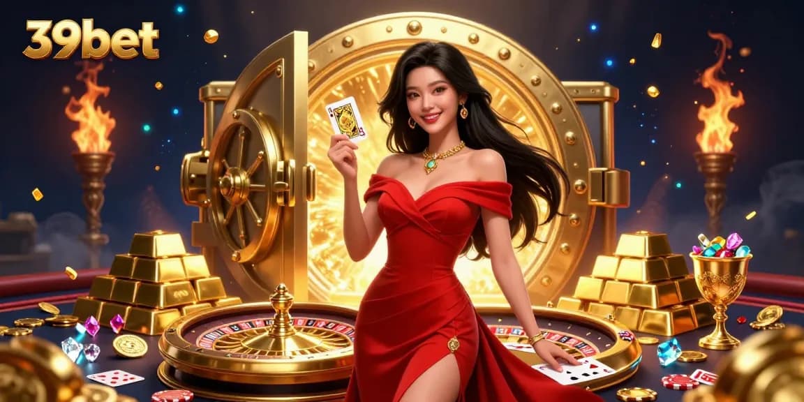 Experience winning at 39bet with vibrant 3D casino art showcasing roulette, gems, and prosperity.