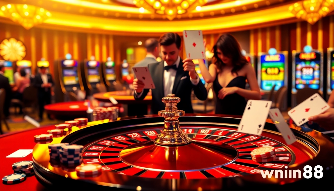 Experience the excitement of Trang chủ win88 with gamblers at a vibrant roulette table.