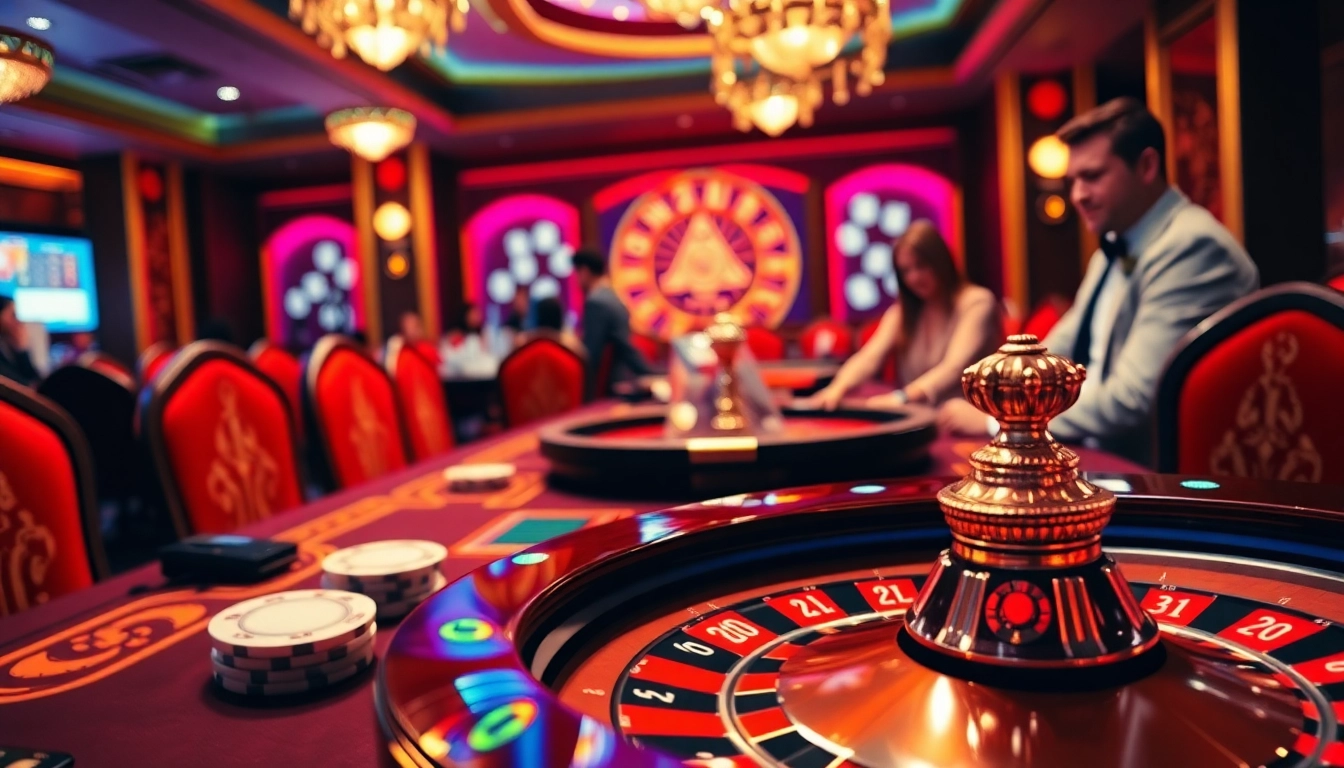 Lương Sơn casino gaming table with vibrant décor and excited players engaging in a thrilling game.