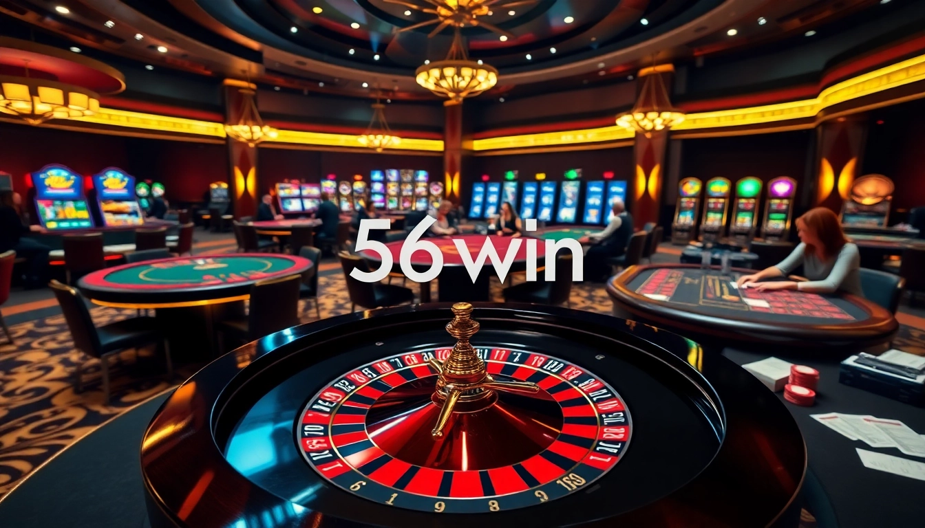 Exciting casino action at a roulette table, showcasing 56win gambling thrill and sophisticated atmosphere.