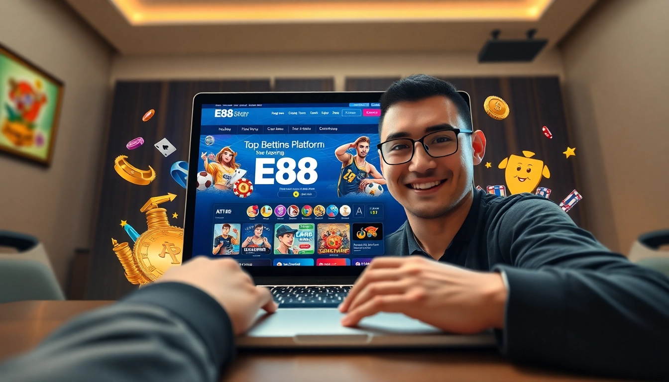 E88 online casino homepage showcasing sports betting and games, emphasizing a vibrant user experience.