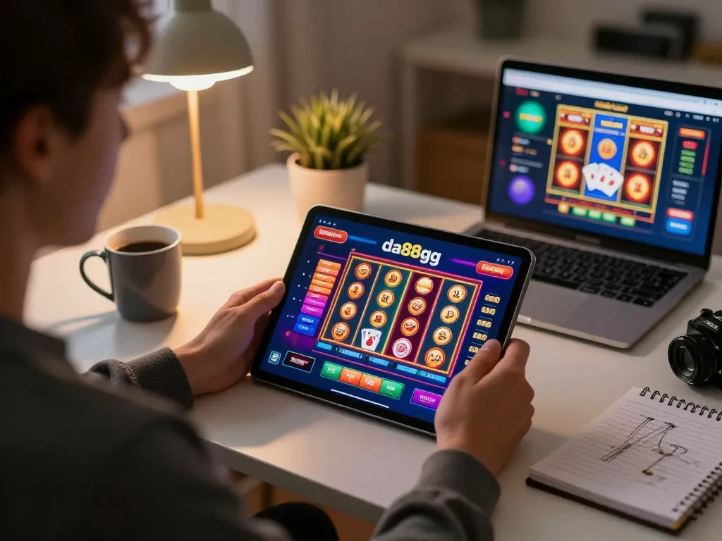 Engaged player experiencing immersive online gaming at da88gg on tablet in cozy home