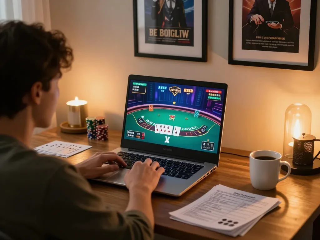 Engaging with 789win in an online blackjack game from a cozy home office