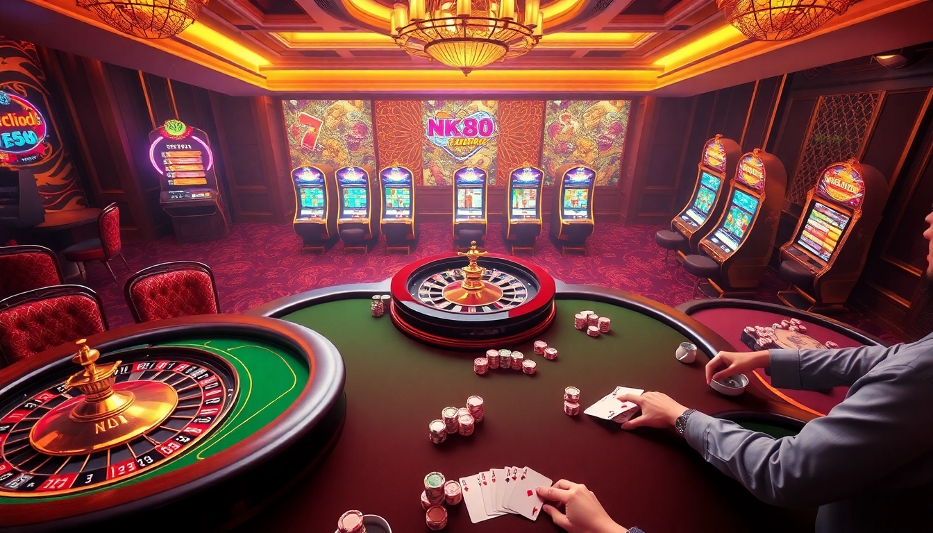 Players engaged in high-stakes gameplay at nk88 casino tables, highlighting excitement and strategy.