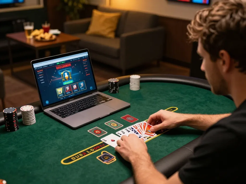 Player engaging with llwin online blackjack for a strategic gaming session at home